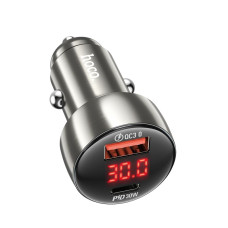 HOCO nabíjačka do auta USB A + typ C s digitálnym displejom PD QC3.0 3A 48W Z50 kovovo sivá