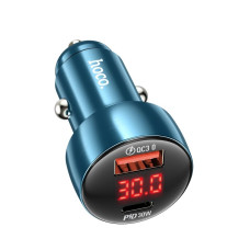 HOCO nabíjačka do auta USB A + typ C s digitálnym displejom PD QC3.0 3A 48W Z50 modrá