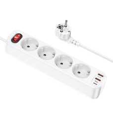 HOCO napájacia lišta 4-bitová predlžovacia zásuvka + 2 x USB A + typ C PD QC 3A 20W NS1 biela