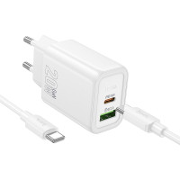 HOCO nástenná nabíjačka USB A + typ C + kábel typ C na typ C PD QC3.0 3A 20W N61 biela
