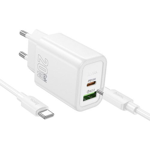 HOCO nástenná nabíjačka USB A + typ C + kábel typ C na typ C PD QC3.0 3A 20W N61 biela
