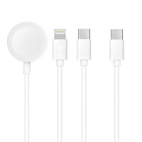 Kábel 3v1 Type C na Lightning / Typ C / Apple Watch 3W 2A C3169 1,2 m biely