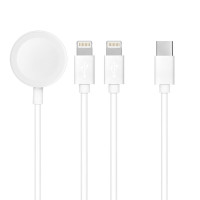 Kábel 3v1 typu C na 2 x Lightning / Apple Watch 3W 2A C3168 1,2 m biely