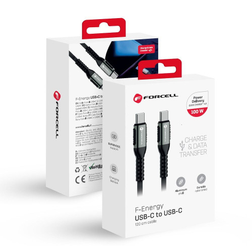 Kábel FORCELL F-ENERGY C260 typ C na typ C QC4.0 PD 5A 100W Cafule 1,2 m čierny