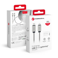 Kábel FORCELL F-ENERGY Metal C238 Type C to Lightning PD QC3.0 3A 27W 1 m strieborný