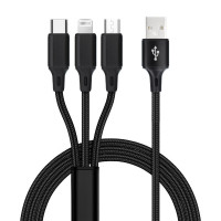Kábel USB A 3v1 pre iPhone Lightning 8-pin + Type C + Micro C171 čierny