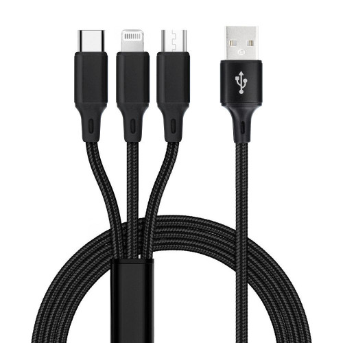 Kábel USB A 3v1 pre iPhone Lightning 8-pin + Type C + Micro C171 čierny