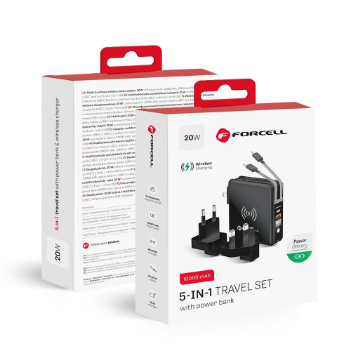 Multifunkčná nabíjačka FORCELL F-ENERGY 20W 5v1 s káblom USB-C/blesk, power bankou 10000mAh a bezdrôtovým nabíjaním 15W