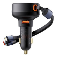 Nabíjačka do auta BASEUS USB A + výsuvný kábel 2v1 Typ C / Lightning PC3.0 QC4.0 3A 60W CCTXP-UCL čierna