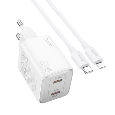 Nabíjačka HOCO 2 x typ C + kábel typ C na blesk PD QC 45W GaN N42 biela