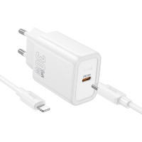 Nástenná nabíjačka HOCO typ C + kábel typ C na Lightning PD QC 30W N62 biela