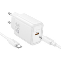 Nástenná nabíjačka HOCO typ C + kábel typ C na typ C PD QC 30W N62 biela