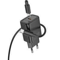 Nástenná nabíjačka HOCO typ C + kábel typ C na typ C PD QC 30W N62 čierna