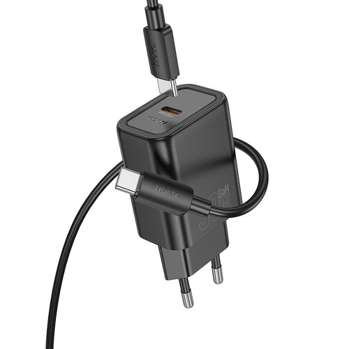 Nástenná nabíjačka HOCO typ C + kábel typ C na typ C PD QC 30W N62 čierna