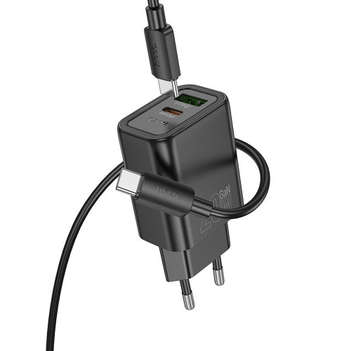 Nástenná nabíjačka HOCO USB A + Typ C + kábel Typ C na Lightning PD QC3.0 3A 20W N61 čierna