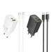 Nástenná nabíjačka HOCO USB A + Typ C + kábel Typ C na Lightning PD QC3.0 3A 20W N61 čierna