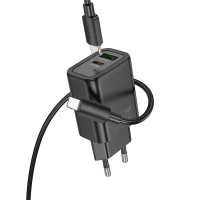 Nástenná nabíjačka HOCO USB A + Typ C + kábel Typ C na Lightning PD QC3.0 3A 30W N63 čierna