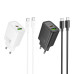 Nástenná nabíjačka HOCO USB A + typ C + kábel typ C na typ C PD QC3.0 3A 30W N63 čierna