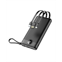 Powerbank VEGER 10000 mAh so zabudovanými káblami Micro USB / Type C / Lightning C10 (W1116) čierna