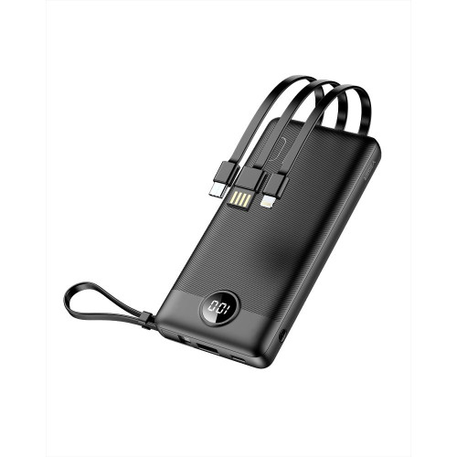 Powerbank VEGER 10000 mAh so zabudovanými káblami Micro USB / Type C / Lightning C10 (W1116) čierna