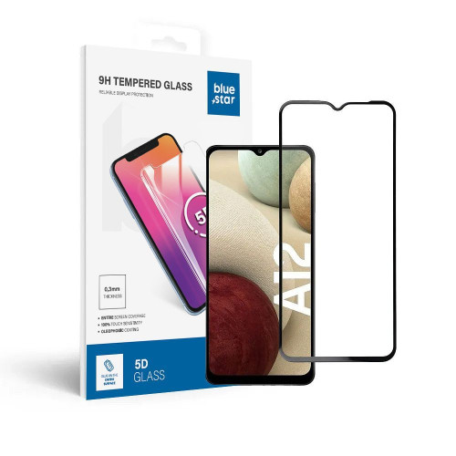 Tvrdené sklo Blue Star - SAMSUNG A12 Full Face (plné lepidlo s rámom/malá veľkosť) - čierne Tvrdené sklo Blue Star