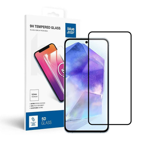 Tvrdené sklo Blue Star - SAMSUNG A55 5G Full Face (plné lepidlo s rámom/malá veľkosť) - čierne tvrdené sklo