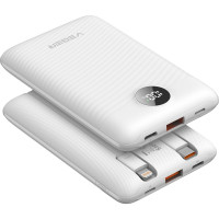 VEGER powerbank 10000 mAh so zabudovanými káblami Typ C / Lightning PD QC3.0 2A 22,5W C11C (W1170) biela