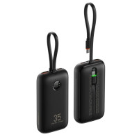 VEGER powerbank 10000 mAh so zabudovanými káblami Type C / Lightning PD QC3.0 35W K1 (W1188) čierna