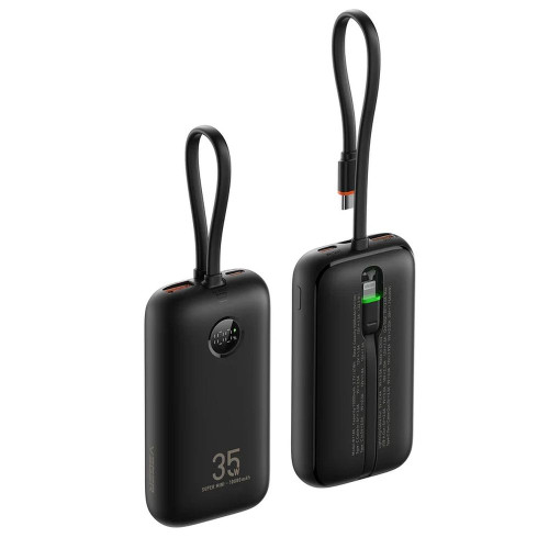 VEGER powerbank 10000 mAh so zabudovanými káblami Type C / Lightning PD QC3.0 35W K1 (W1188) čierna