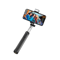 Bezdrôtová selfie tyč a tripod so svetlom - Čierna