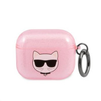 Karl Lagerfeld puzdro pre Airpods 3 TPU Glitter Choupette Head Pink