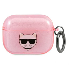 Karl Lagerfeld puzdro pre Airpods Pro TPU Glitter Choupette Head Pink