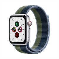 Apple Watch SE GPS + Cellular, 44mm Silver Aluminium Case with Abyss Blue/Moss Green Sport Loop